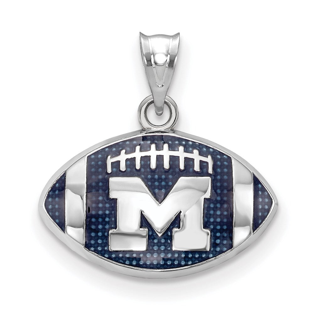 Sterling Silver U. of Michigan Small Enamel Football Pendant, Item P33705 by The Black Bow Jewelry Co.