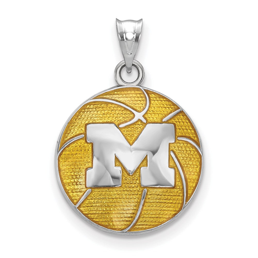 Sterling Silver U. of Michigan Medium Domed Enamel Basketball Pendant, Item P33706 by The Black Bow Jewelry Co.