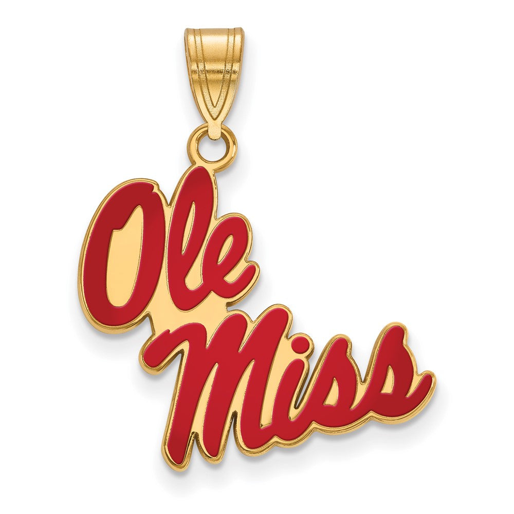 14K Gold Plated Sterling Silver U. of Mississippi Large Enamel Pendant, Item P33707 by The Black Bow Jewelry Co.