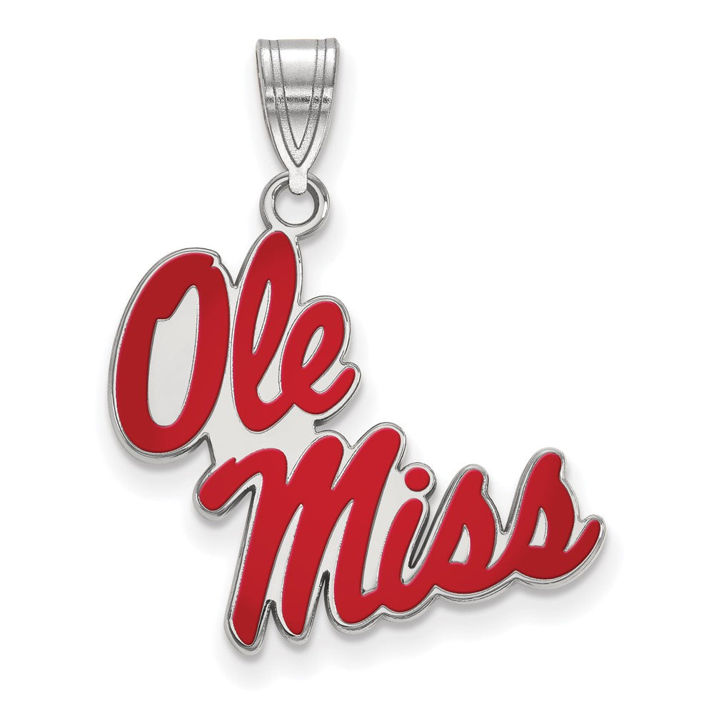 Sterling Silver Rhodium Plated U. of Mississippi Large Enamel Pendant, Item P33708 by The Black Bow Jewelry Co.