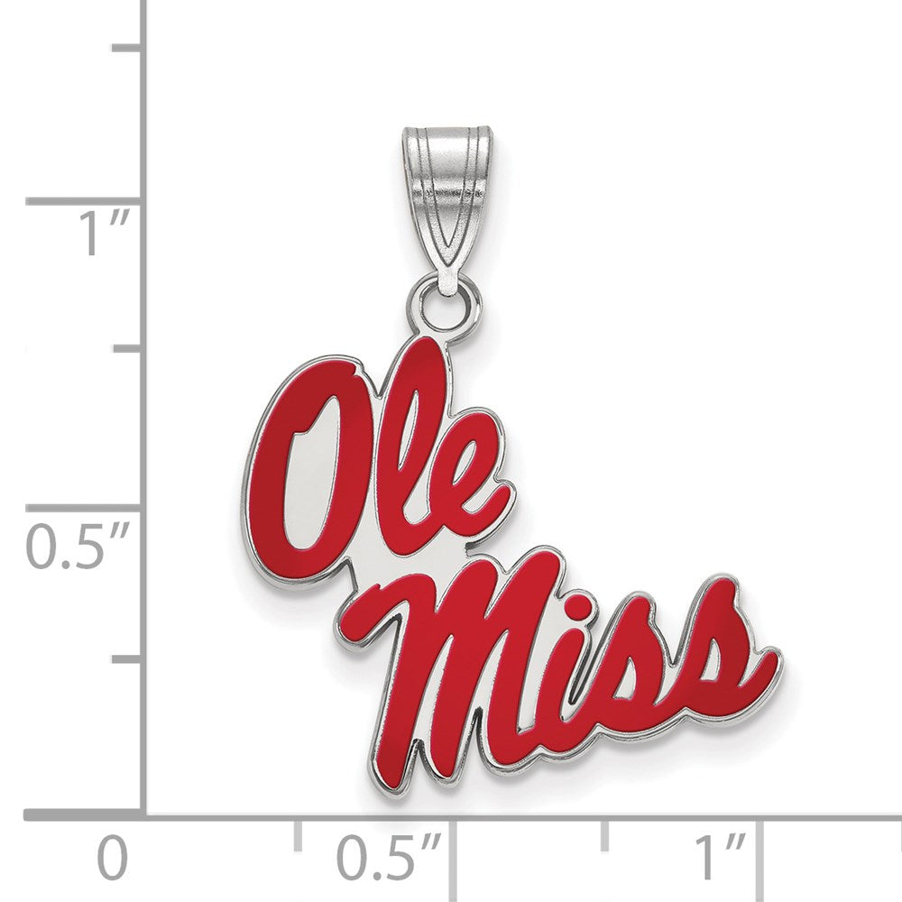Alternate view of the Sterling Silver Rhodium Plated U. of Mississippi Large Enamel Pendant by The Black Bow Jewelry Co.