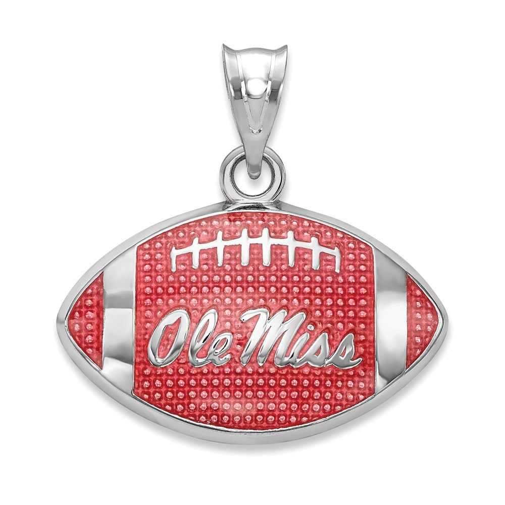 Sterling Silver U. of Mississippi Small Enamel Football Pendant, Item P33709 by The Black Bow Jewelry Co.
