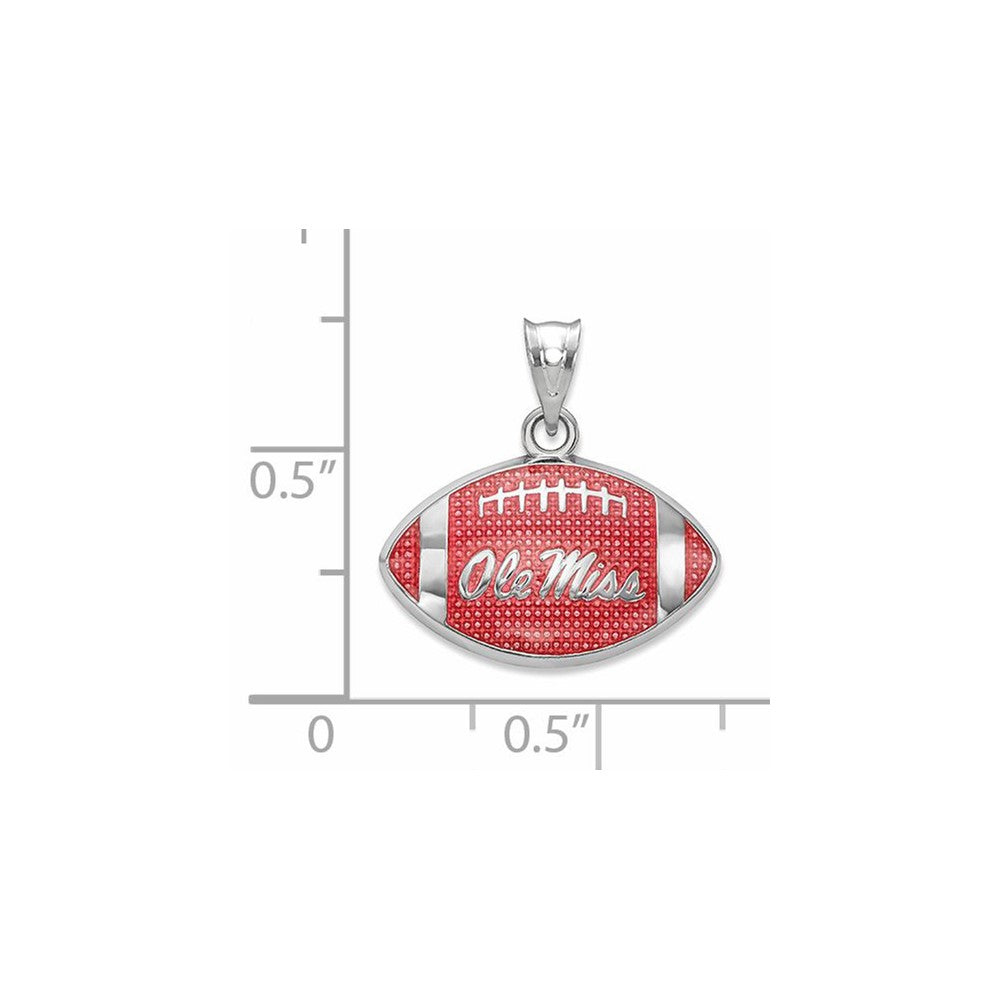 Alternate view of the Sterling Silver U. of Mississippi Small Enamel Football Pendant by The Black Bow Jewelry Co.