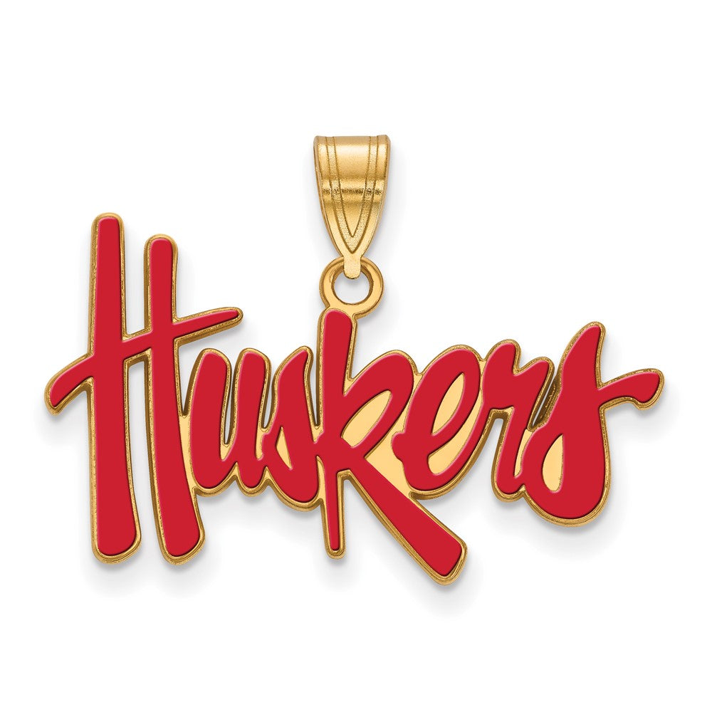 14K Gold Plated Sterling Silver Univ. of Nebraska Large Enamel Pendant, Item P33710 by The Black Bow Jewelry Co.