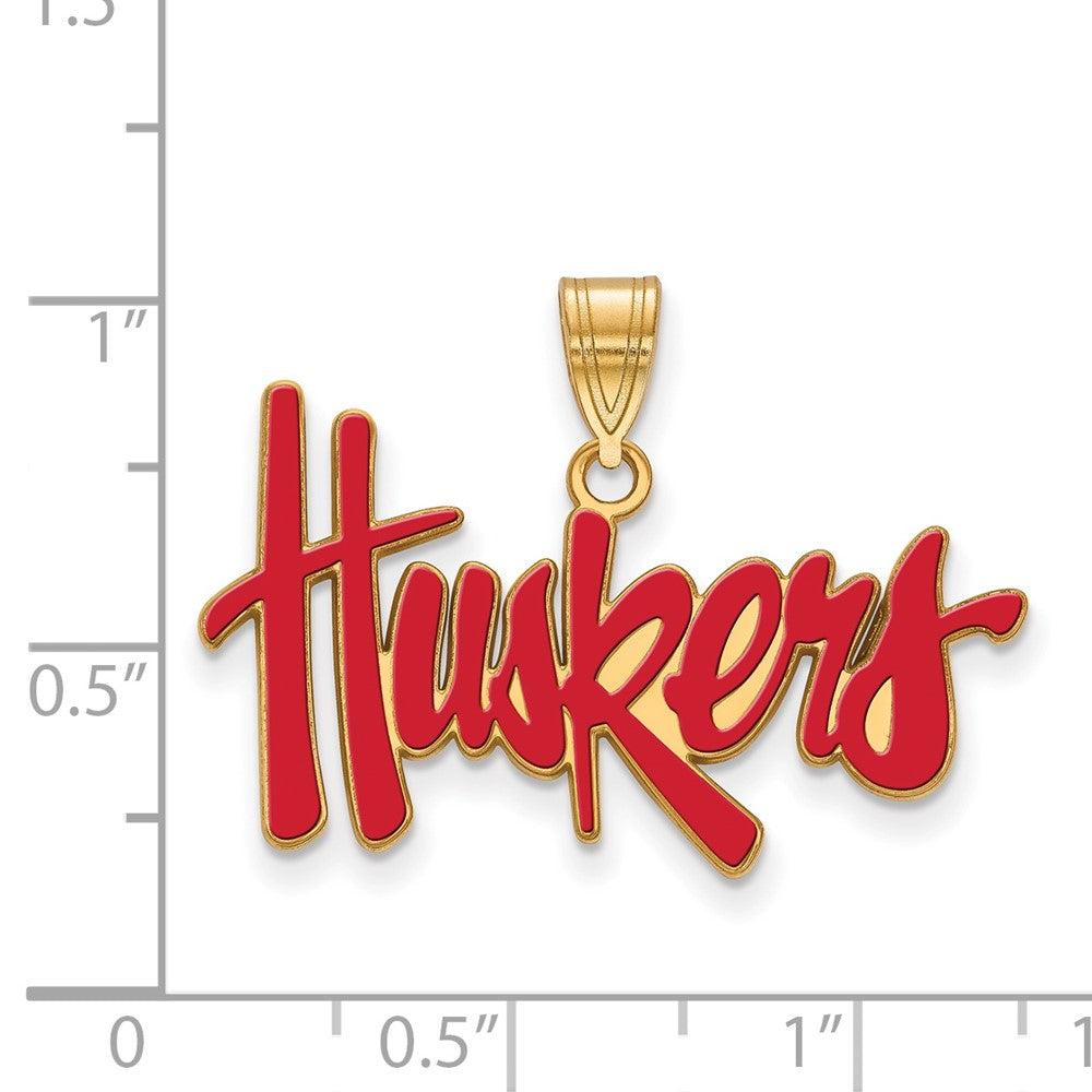 Alternate view of the 14K Gold Plated Sterling Silver Univ. of Nebraska Large Enamel Pendant by The Black Bow Jewelry Co.