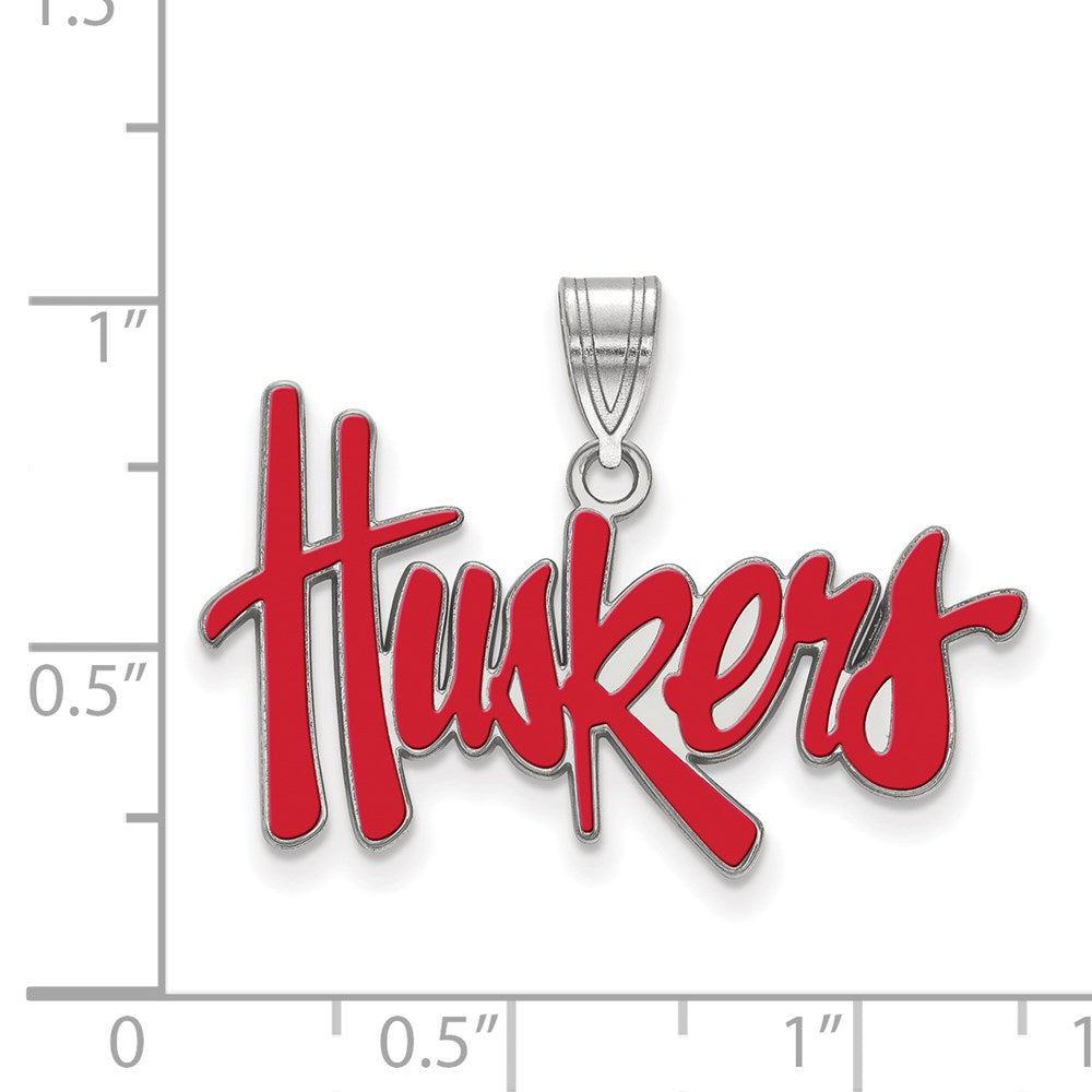 Alternate view of the Sterling Silver Rhodium Plated Univ. of Nebraska Large Enamel Pendant by The Black Bow Jewelry Co.