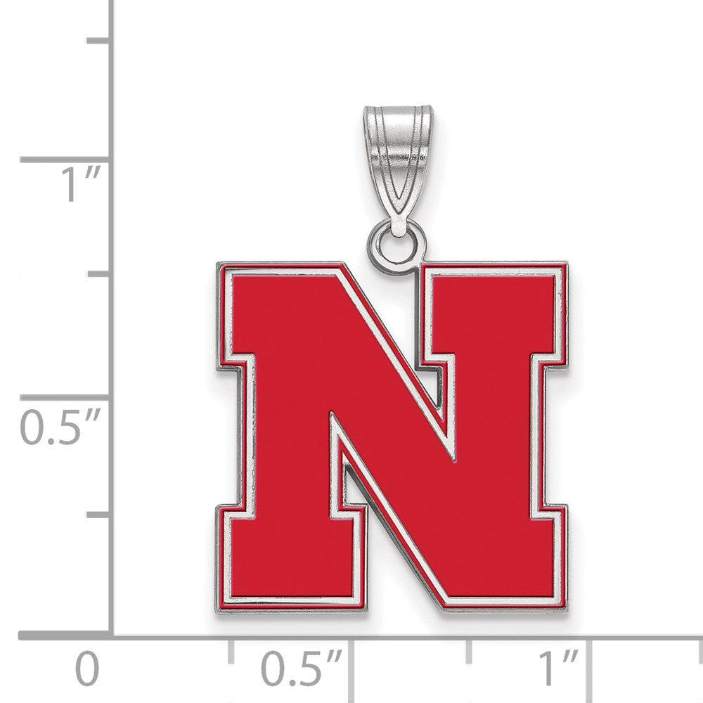 Alternate view of the Sterling Silver Rhodium Plated U. of Nebraska LG Enamel 'N' Pendant by The Black Bow Jewelry Co.