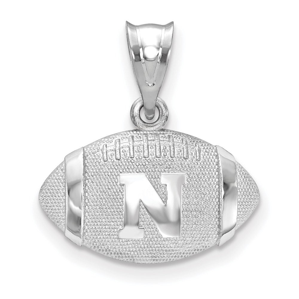 Sterling Silver Rhodium Plated U of Nebraska MD Domed Football Pendant, Item P33714 by The Black Bow Jewelry Co.