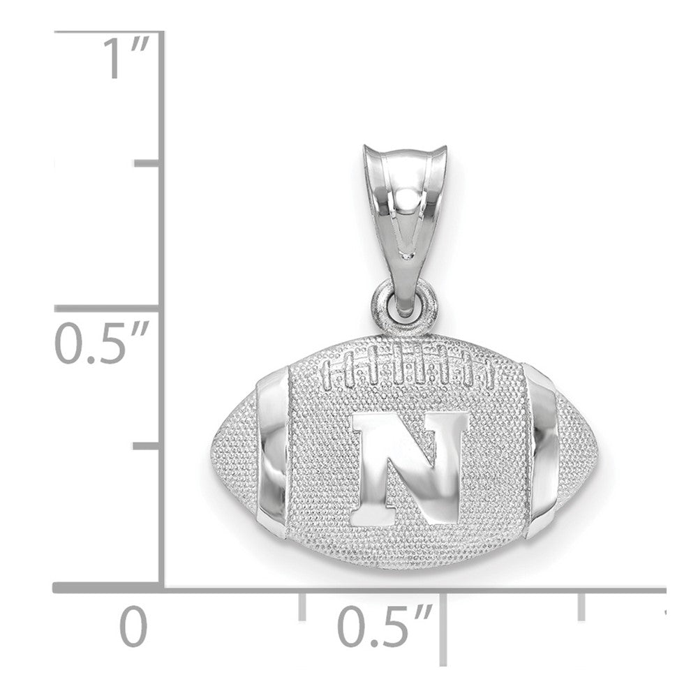 Alternate view of the Sterling Silver Rhodium Plated U of Nebraska MD Domed Football Pendant by The Black Bow Jewelry Co.