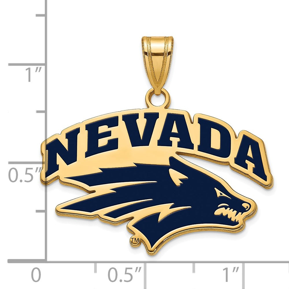 Alternate view of the 14K Gold Plated Sterling Silver U. of Nevada Large Enamel Pendant by The Black Bow Jewelry Co.