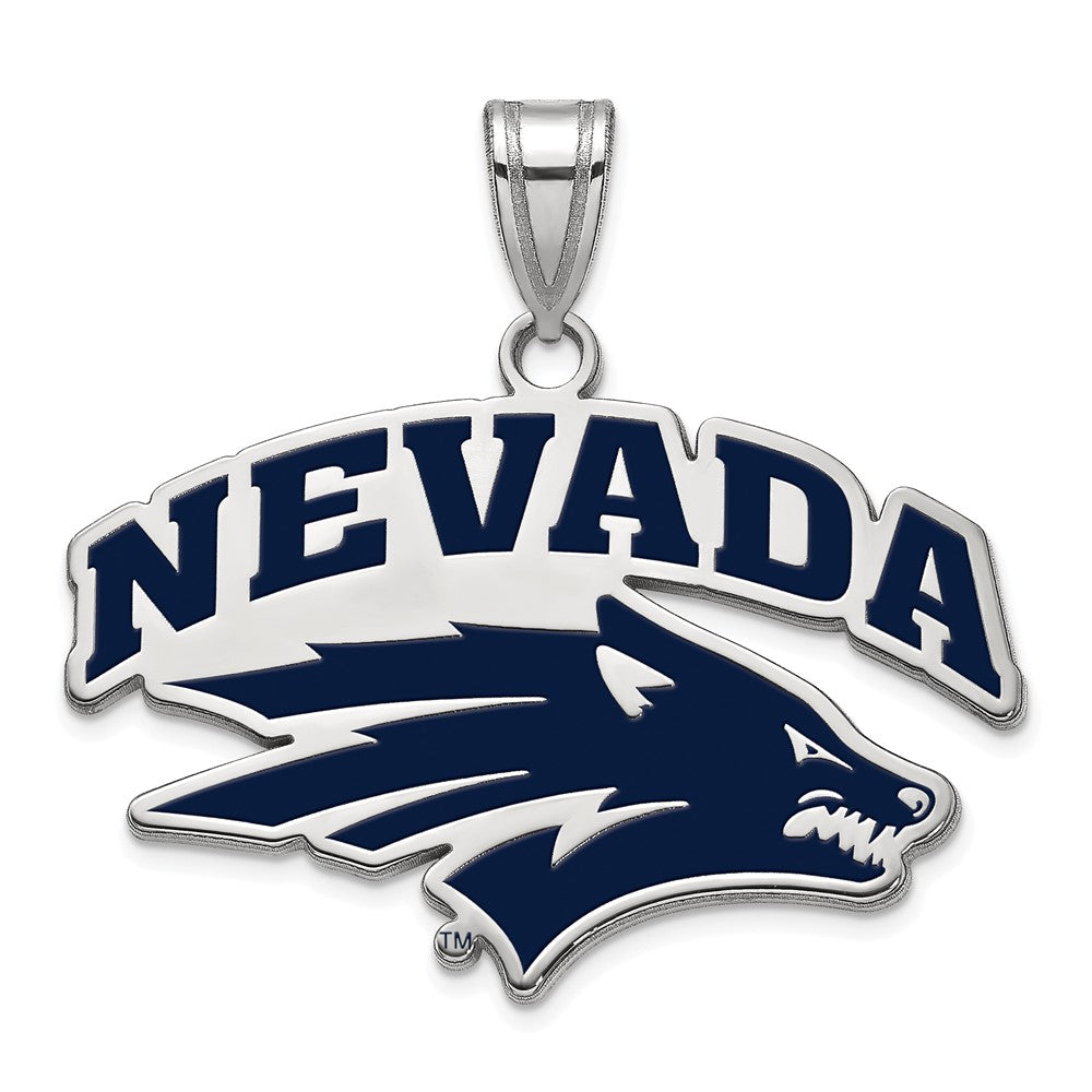 Sterling Silver Rhodium Plated U. of Nevada Large Enamel Pendant, Item P33717 by The Black Bow Jewelry Co.