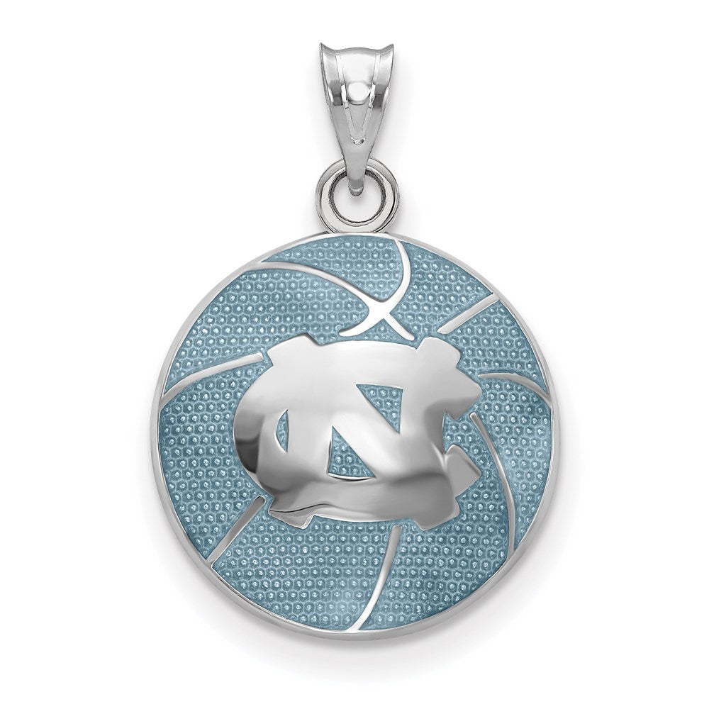 Sterling Silver U of North Carolina MD Enamel Domed Basketball Pendant, Item P33725 by The Black Bow Jewelry Co.