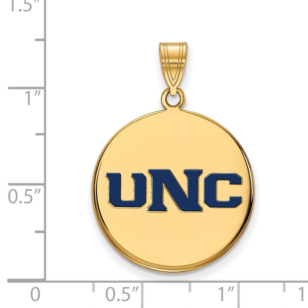 Alternate view of the 14K Gold Plated Silver U of Northern Colorado LG Enamel Disc Pendant by The Black Bow Jewelry Co.