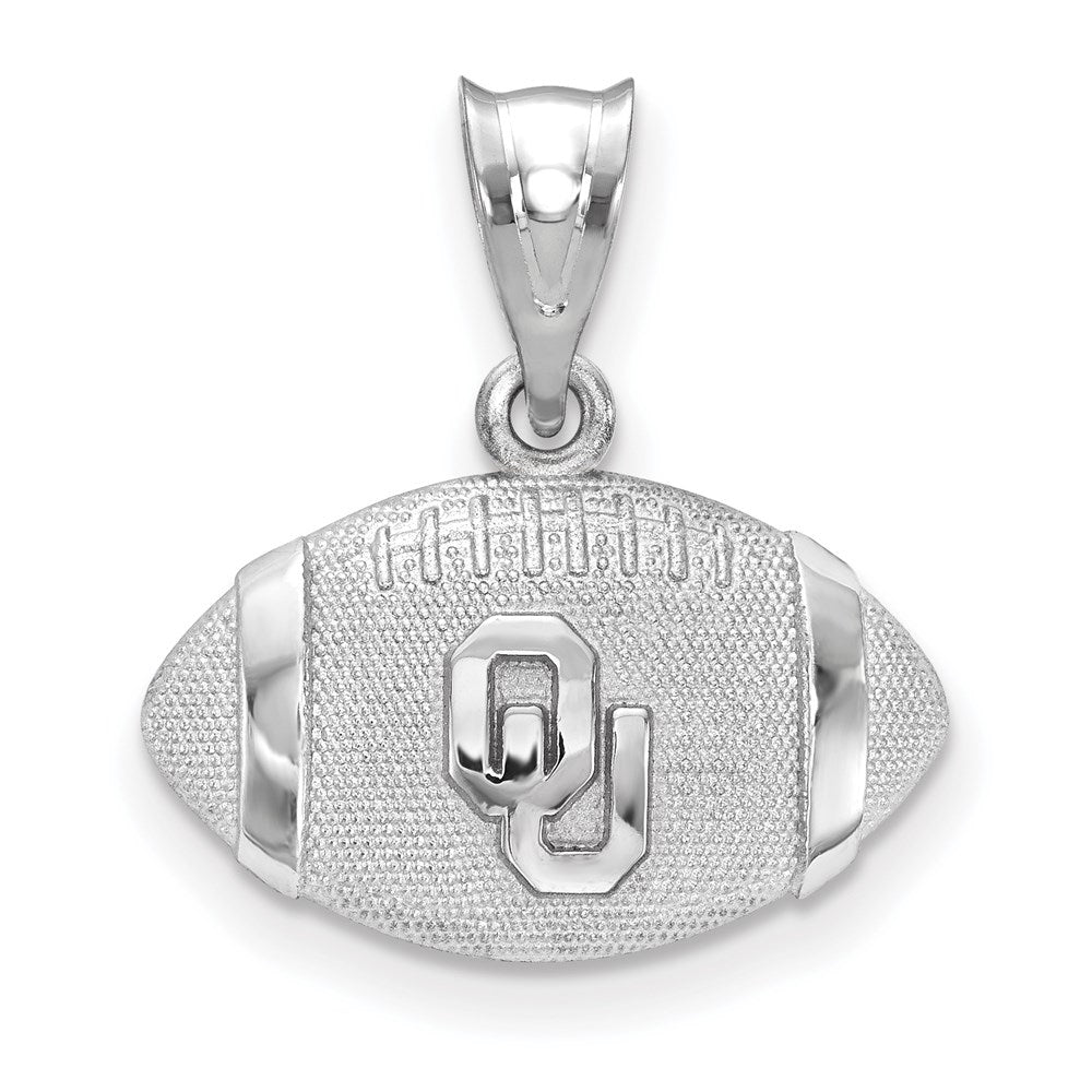 Sterling Silver University of Oklahoma MD Domed Football Pendant, Item P33729 by The Black Bow Jewelry Co.