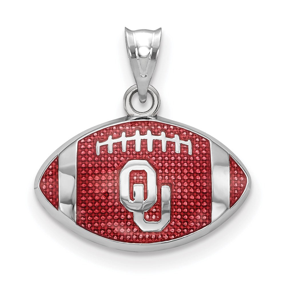 Sterling Silver University of Oklahoma Small Enamel Football Pendant, Item P33730 by The Black Bow Jewelry Co.
