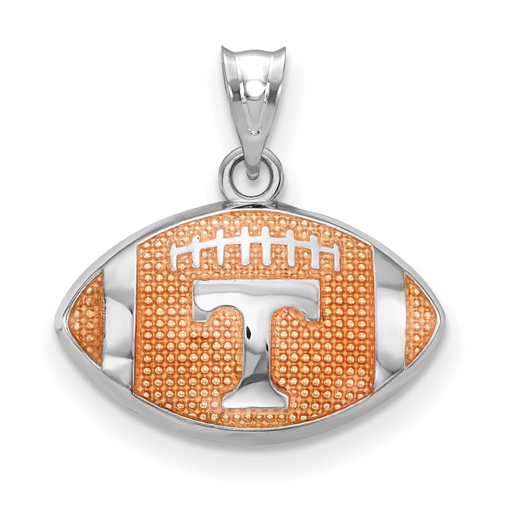 Sterling Silver University of Tennessee Small Enamel Football Pendant, Item P33733 by The Black Bow Jewelry Co.