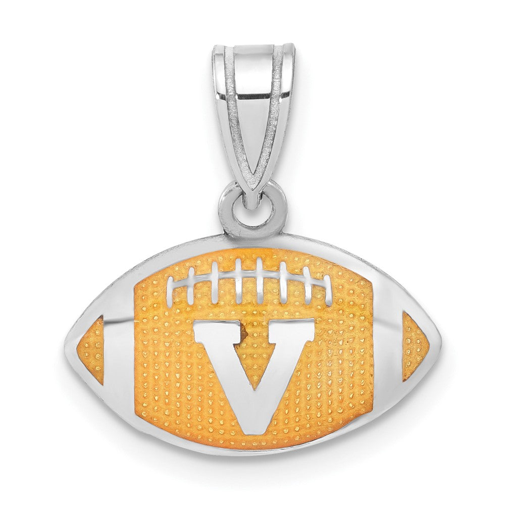 Sterling Silver University of Virginia Small Enamel Football Pendant, Item P33737 by The Black Bow Jewelry Co.