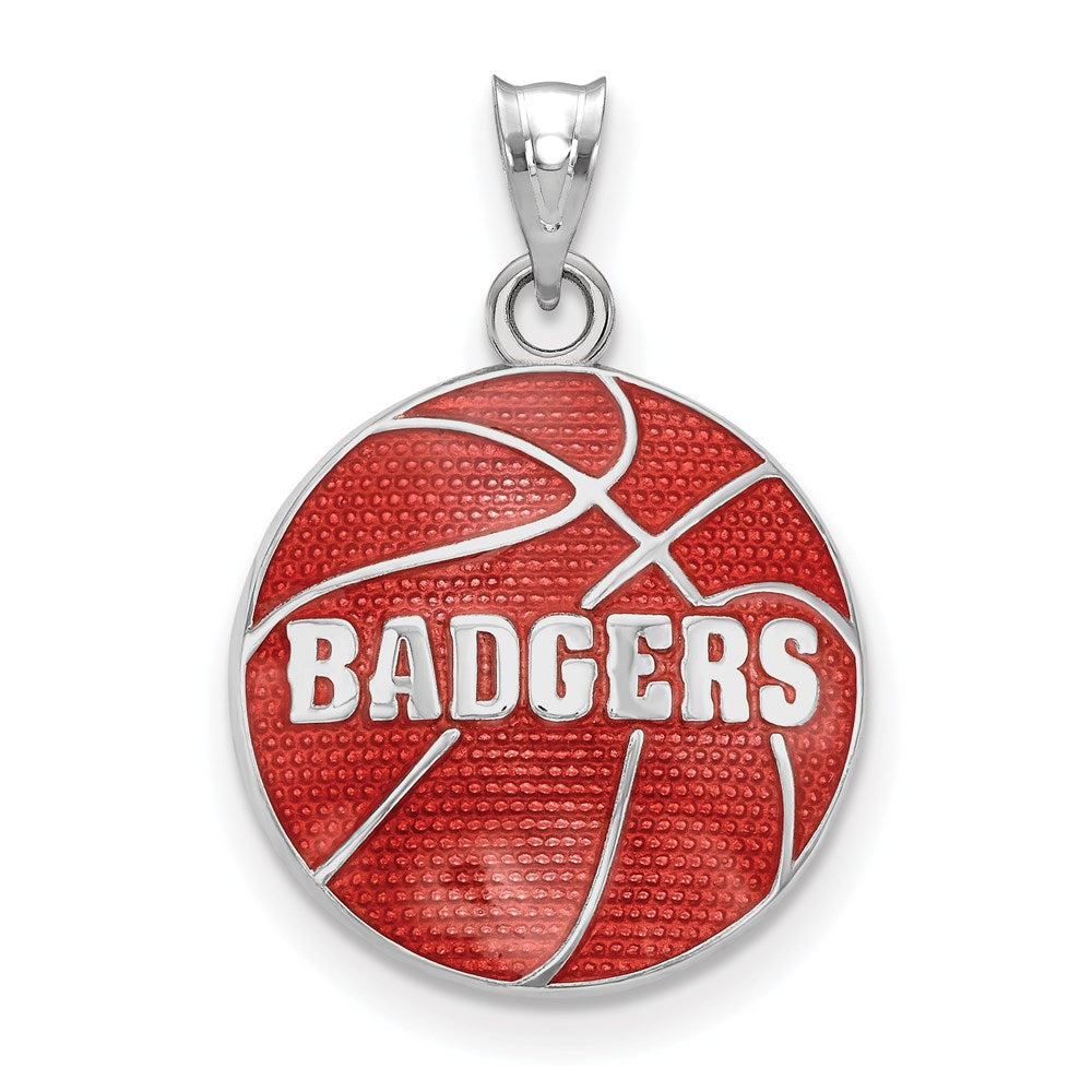 Sterling Silver University of Wisconsin MD Enamel Basketball Pendant, Item P33738 by The Black Bow Jewelry Co.