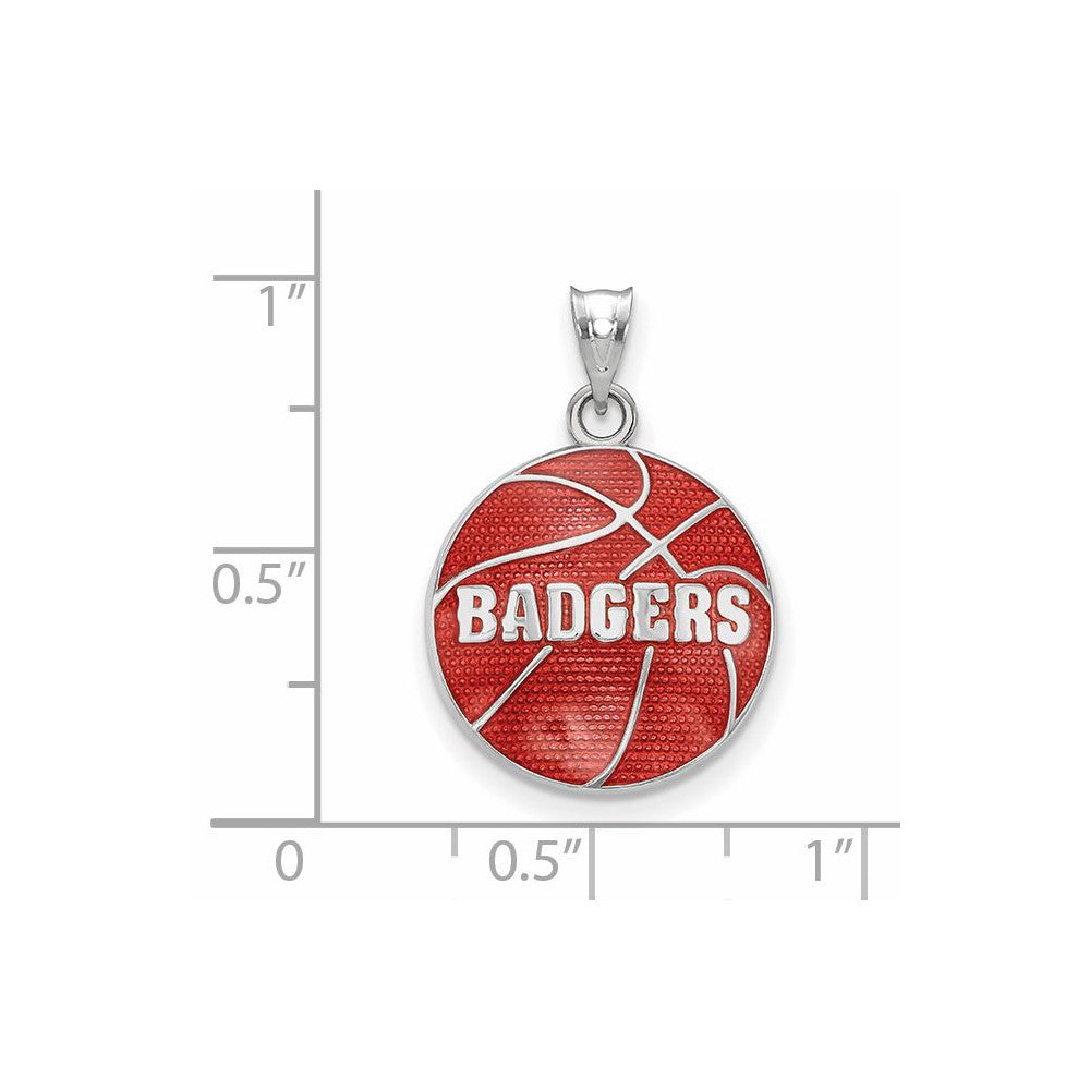 Alternate view of the Sterling Silver University of Wisconsin MD Enamel Basketball Pendant by The Black Bow Jewelry Co.