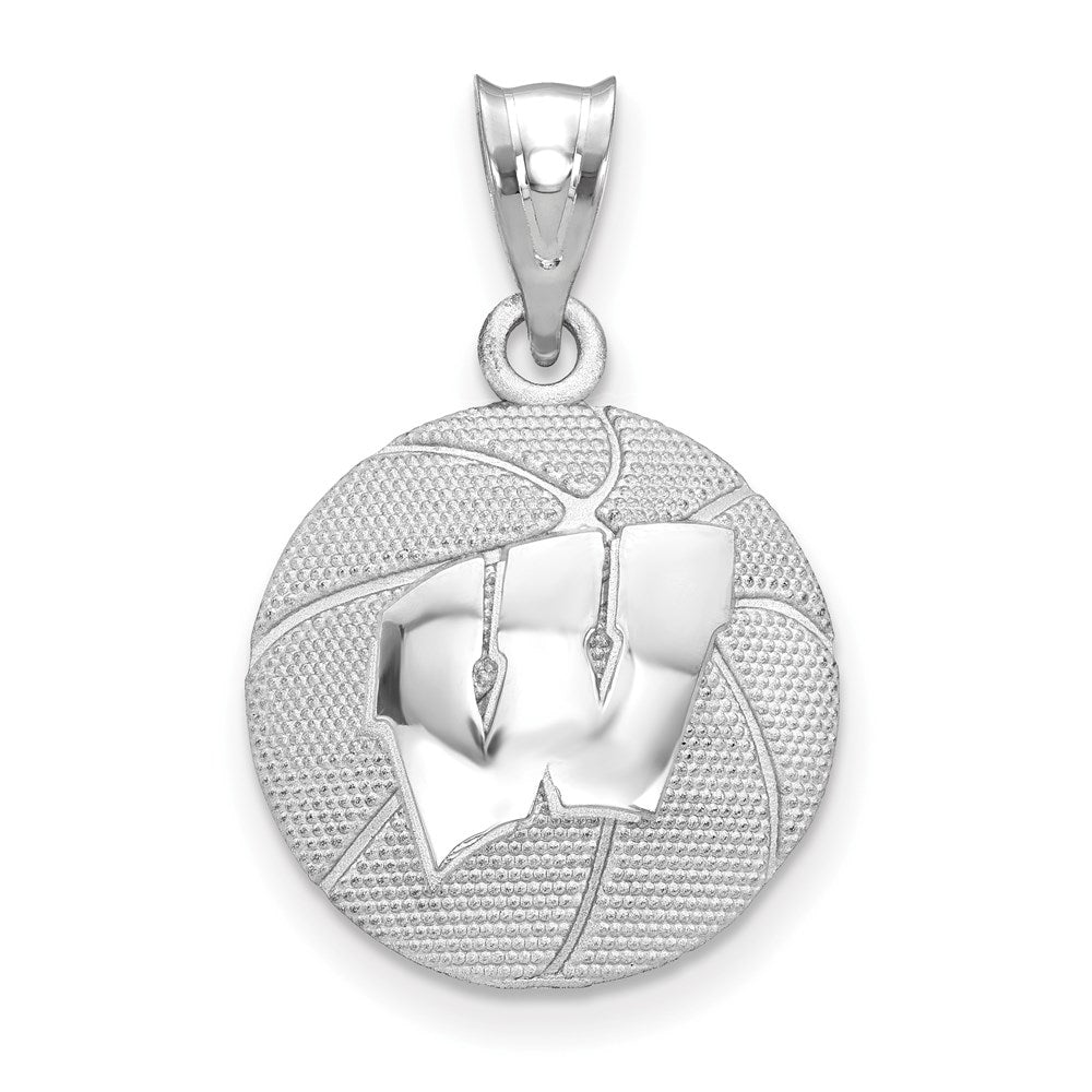 Sterling Silver University of Wisconsin MD Domed Basketball Pendant, Item P33739 by The Black Bow Jewelry Co.