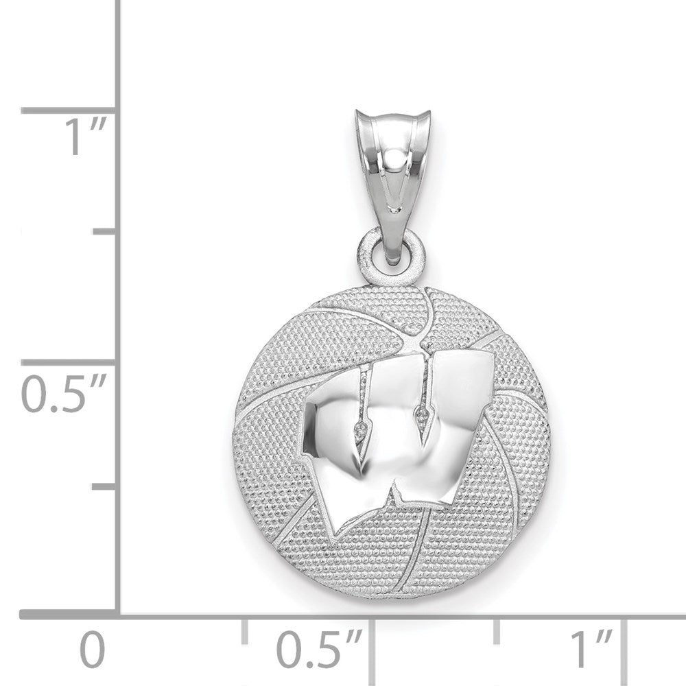 Alternate view of the Sterling Silver University of Wisconsin MD Domed Basketball Pendant by The Black Bow Jewelry Co.