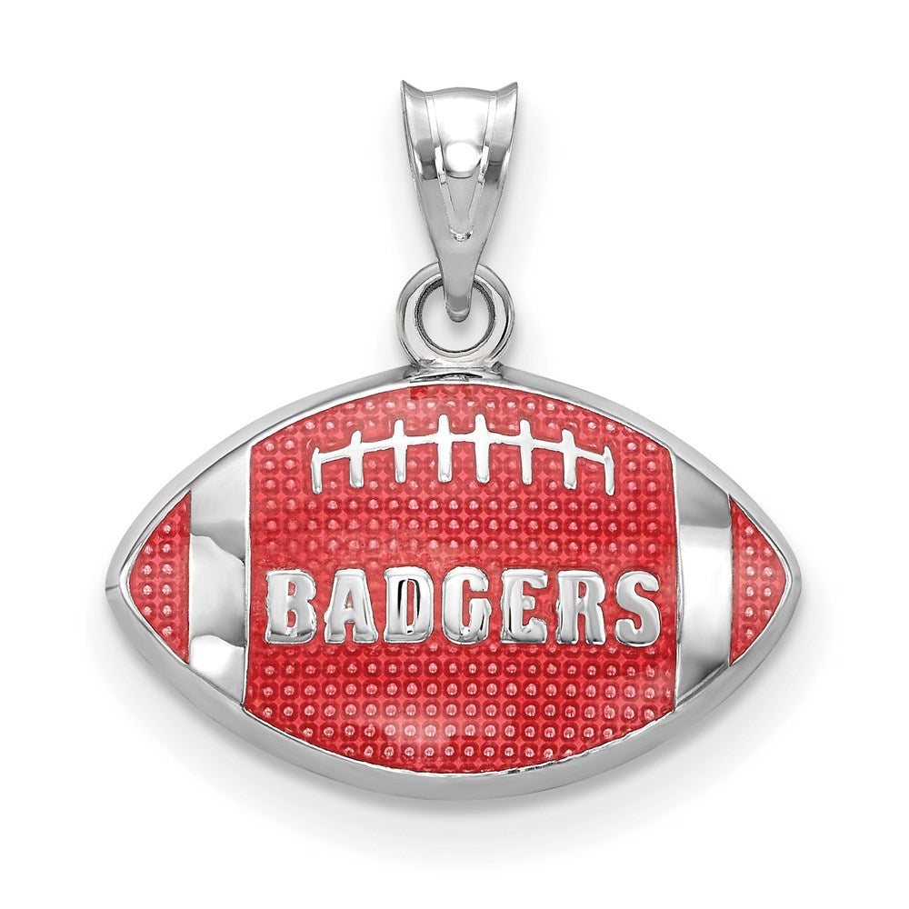 Sterling Silver University of Wisconsin Small Enamel Football Pendant, Item P33740 by The Black Bow Jewelry Co.
