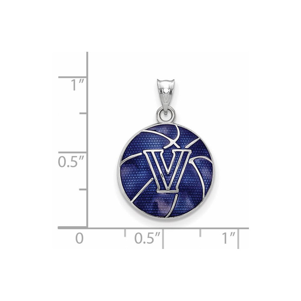 Alternate view of the Sterling Silver Villanova University MD Enamel Basketball Pendant by The Black Bow Jewelry Co.