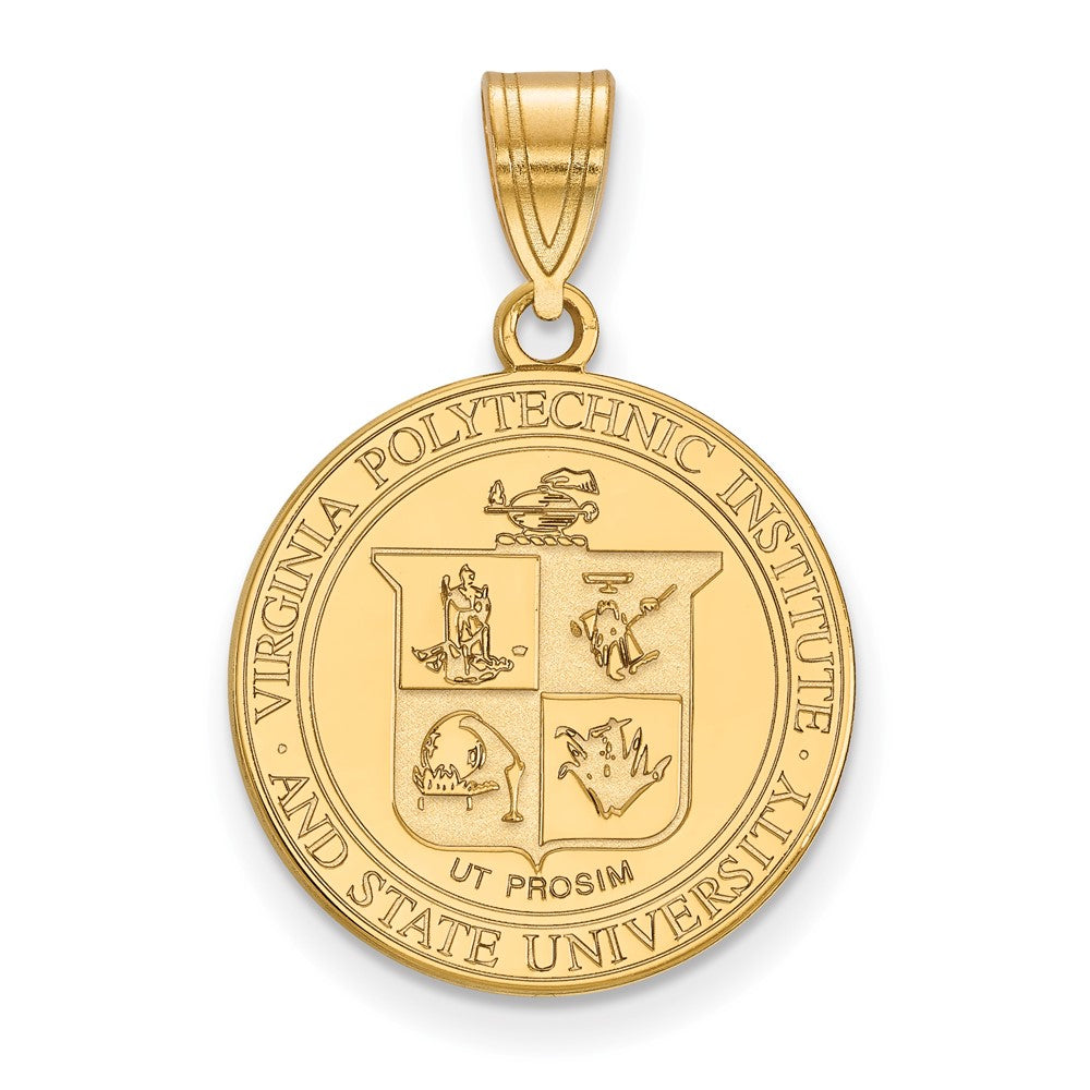 10K Yellow Gold Virginia Tech Large Crest Disc Pendant, Item P33744 by The Black Bow Jewelry Co.