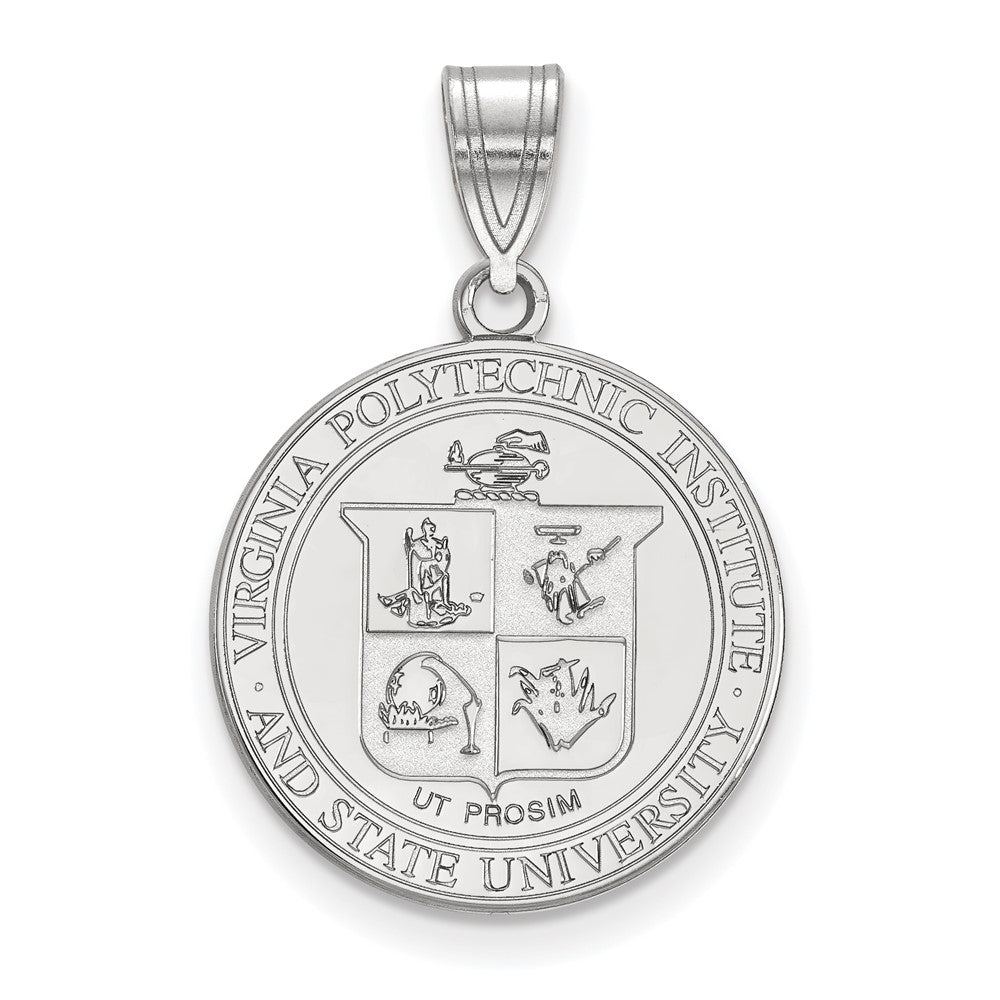 14K White Gold Virginia Tech Large Crest Disc Pendant, Item P33745 by The Black Bow Jewelry Co.