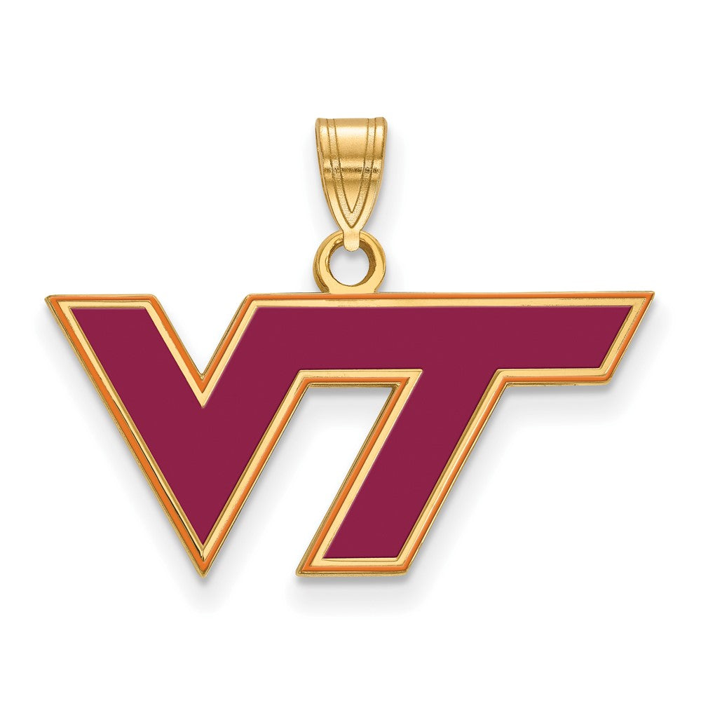 14K Gold Plated Sterling Silver Virginia Tech SM Enamel Logo Pendant, Item P33747 by The Black Bow Jewelry Co.