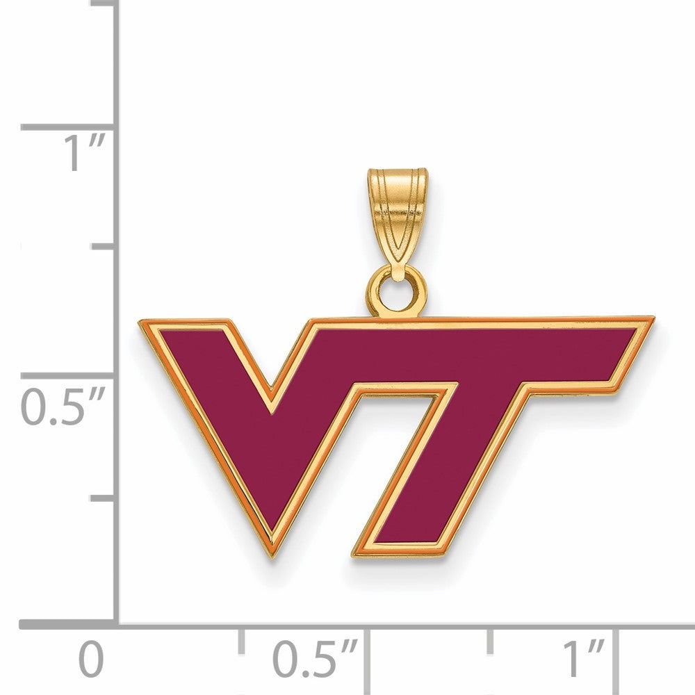 Alternate view of the 14K Gold Plated Sterling Silver Virginia Tech SM Enamel Logo Pendant by The Black Bow Jewelry Co.