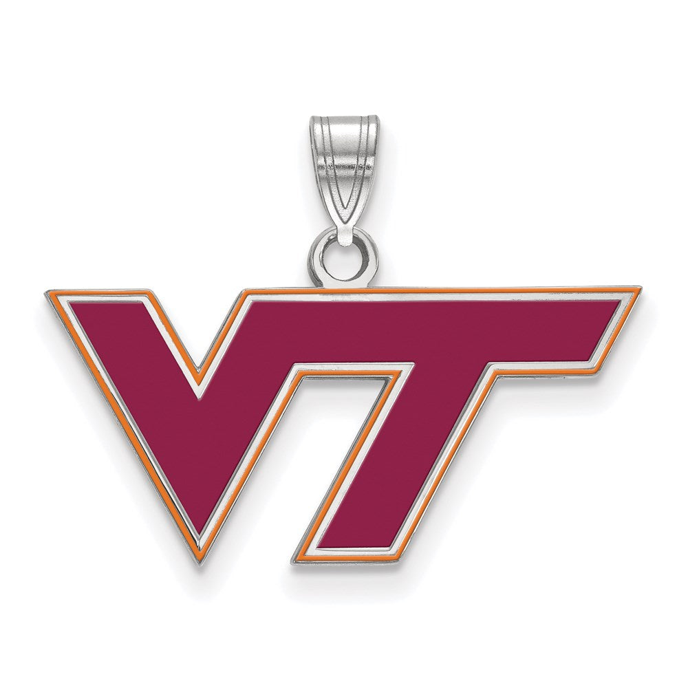 Sterling Silver Virginia Tech Small Enamel Logo Pendant, Item P33748 by The Black Bow Jewelry Co.