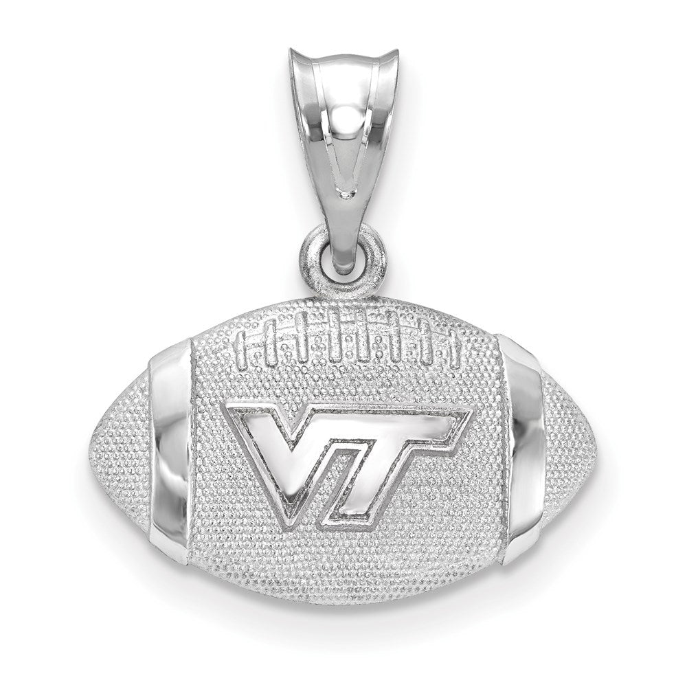 Sterling Silver Virginia Tech Medium Domed Football Pendant, Item P33749 by The Black Bow Jewelry Co.