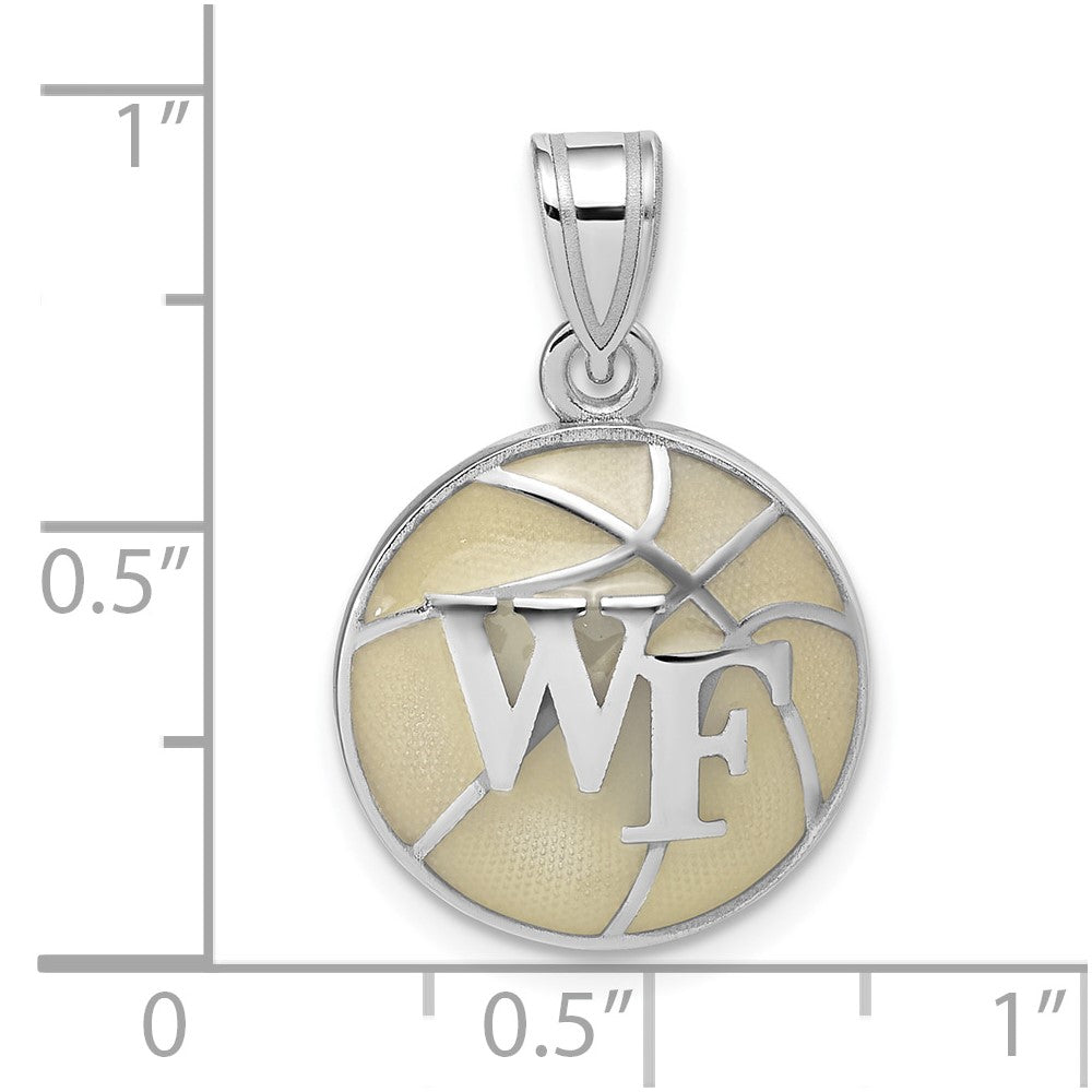 Alternate view of the Sterling Silver Wake Forest University MD Enamel Basketball Pendant by The Black Bow Jewelry Co.
