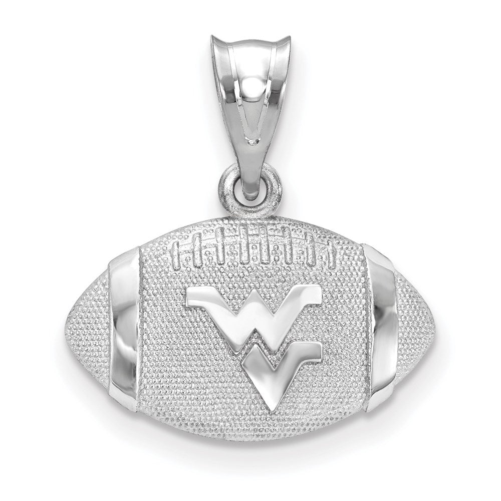Sterling Silver West Virginia University MD Domed Football Pendant, Item P33752 by The Black Bow Jewelry Co.