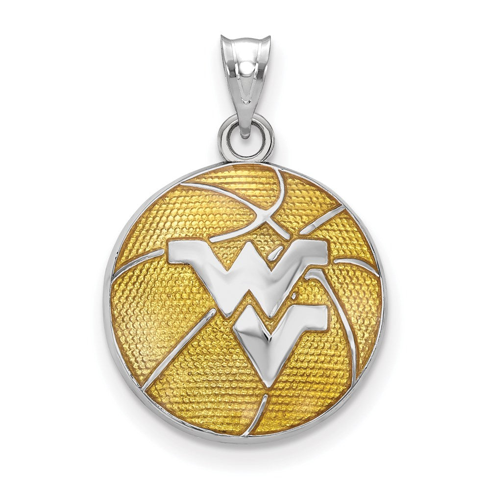 Sterling Silver West Virginia University MD Enamel Basketball Pendant, Item P33753 by The Black Bow Jewelry Co.