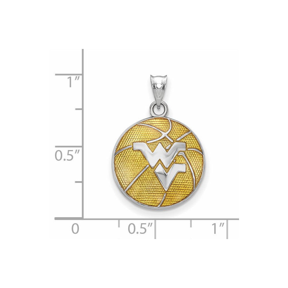 Alternate view of the Sterling Silver West Virginia University MD Enamel Basketball Pendant by The Black Bow Jewelry Co.