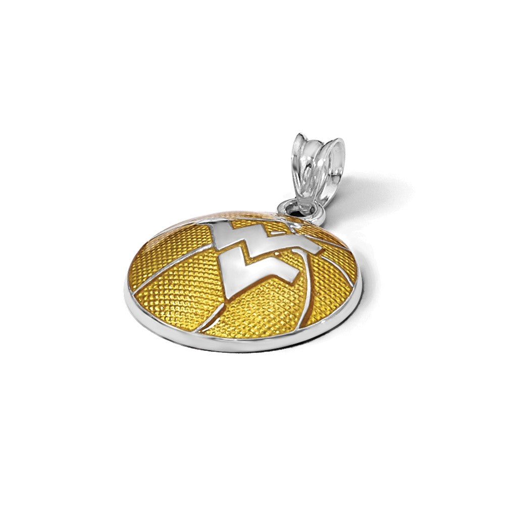 Alternate view of the Sterling Silver West Virginia University MD Enamel Basketball Pendant by The Black Bow Jewelry Co.