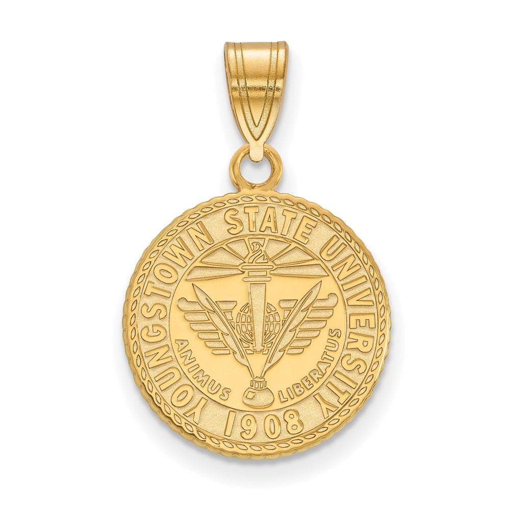 14K Gold Plated Sterling Silver Youngstown State U. MD Crest Pendant, Item P33754 by The Black Bow Jewelry Co.
