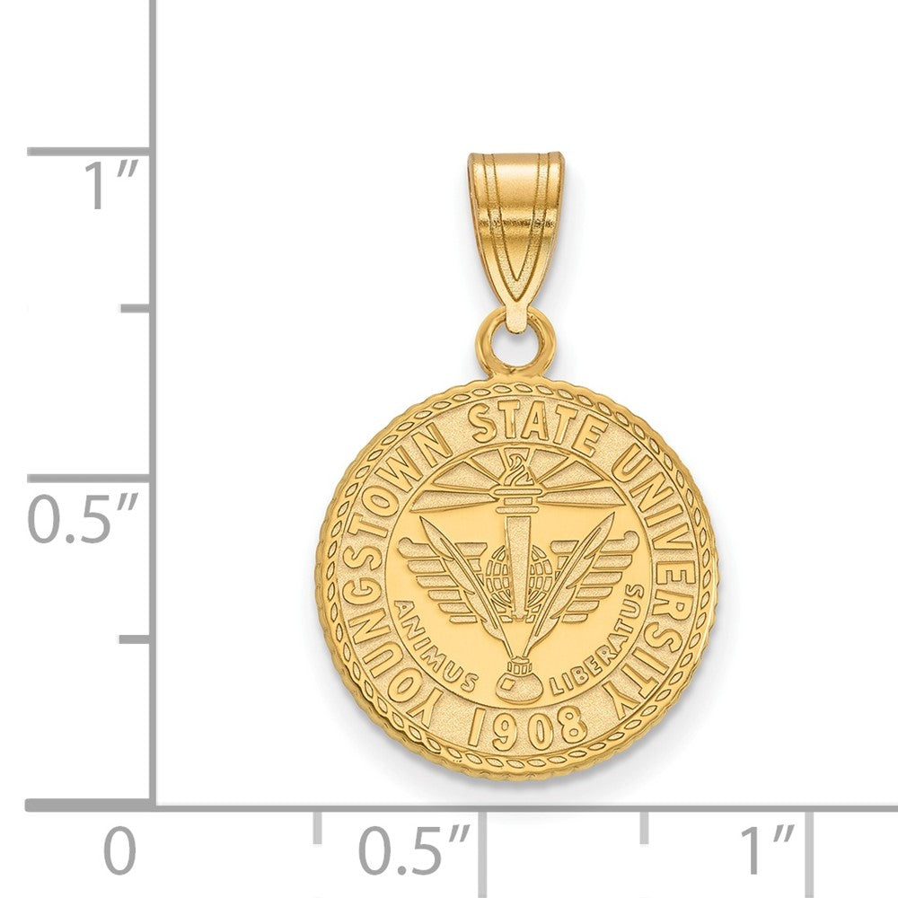 Alternate view of the 14K Gold Plated Sterling Silver Youngstown State U. MD Crest Pendant by The Black Bow Jewelry Co.