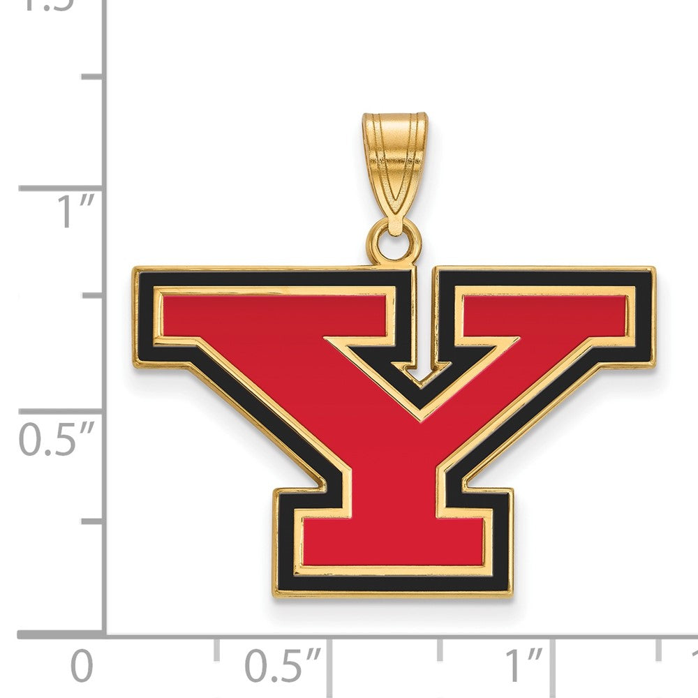 Alternate view of the 14K Gold Plated Sterling Silver Youngstown State U. LG Enamel Pendant by The Black Bow Jewelry Co.