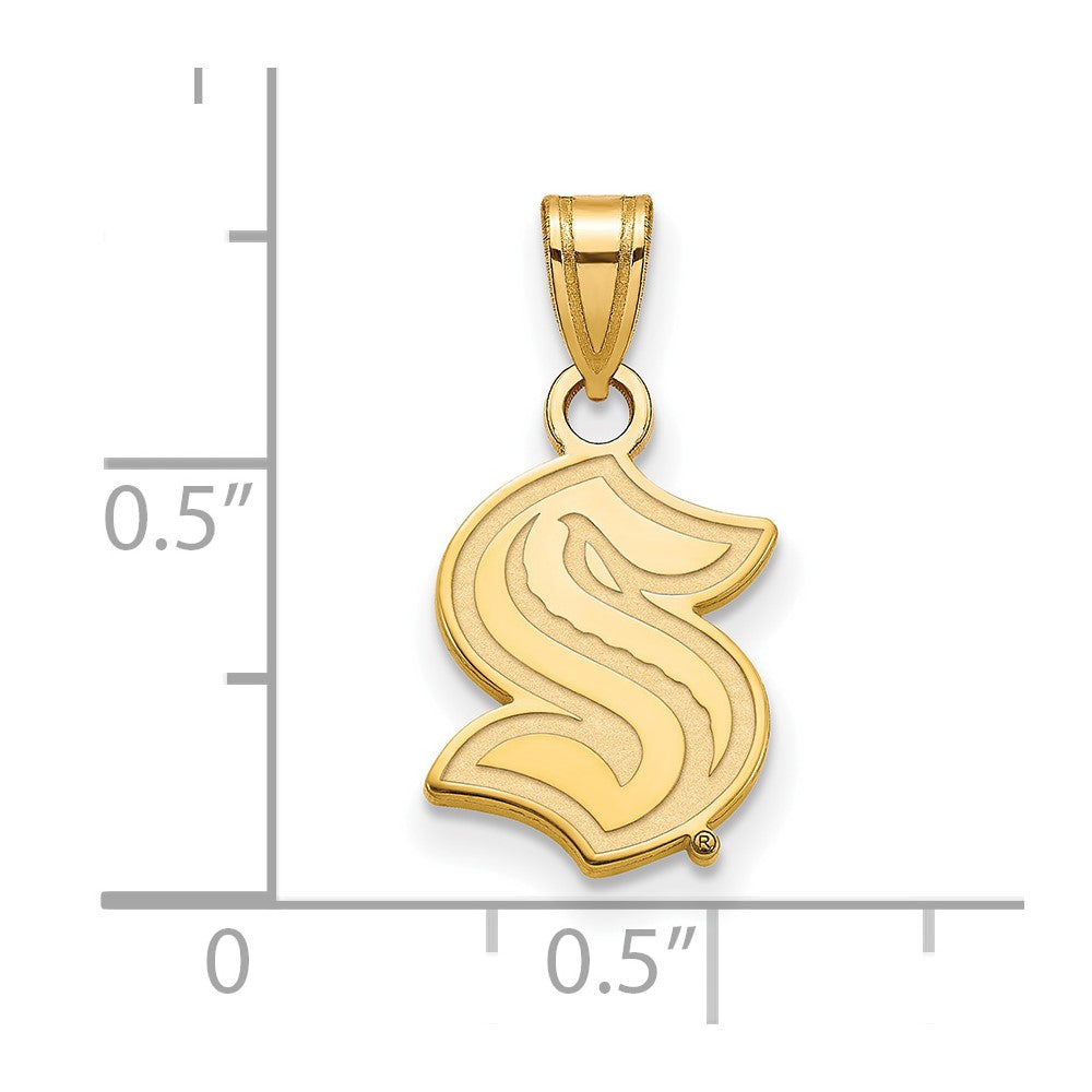 Alternate view of the 14K Yellow Gold NHL Seattle Kraken Small Pendant by The Black Bow Jewelry Co.