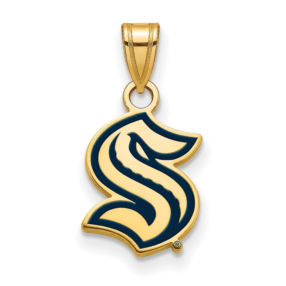 14K Gold Plated Sterling Silver NHL Seattle Kraken SM Enamel Pendant, Item P33772 by The Black Bow Jewelry Co.