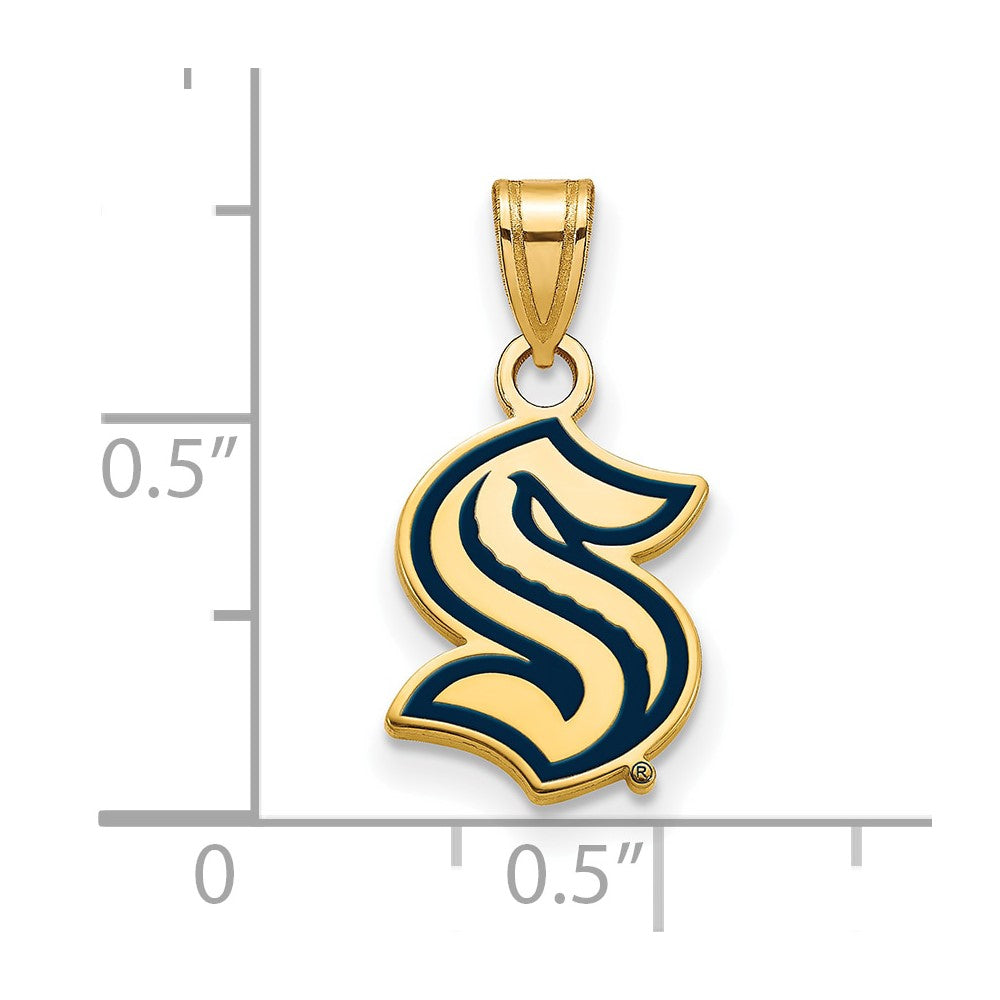 Alternate view of the 14K Gold Plated Sterling Silver NHL Seattle Kraken SM Enamel Pendant by The Black Bow Jewelry Co.