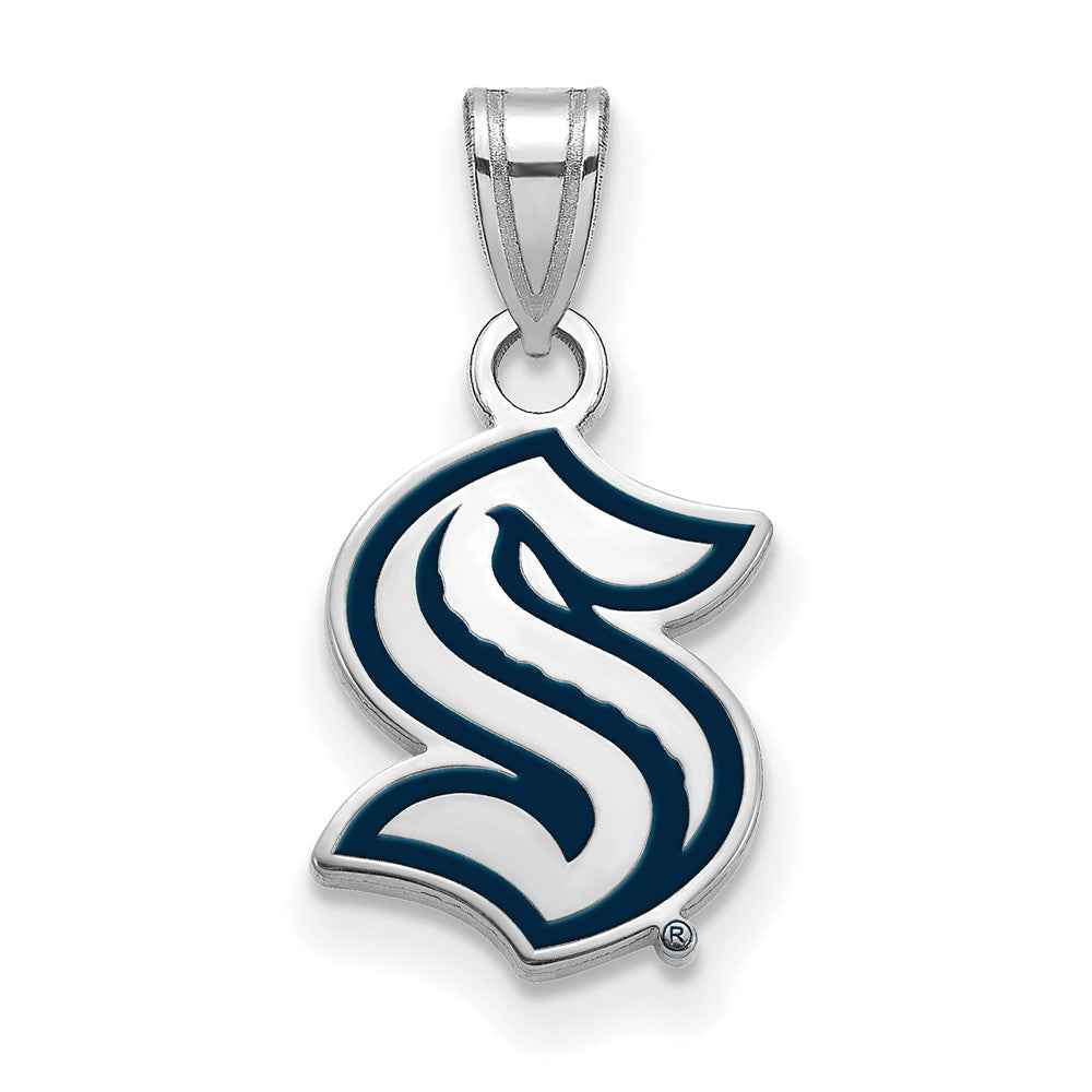 Sterling Silver Rhodium Plated NHL Seattle Kraken Small Enamel Pendant, Item P33773 by The Black Bow Jewelry Co.