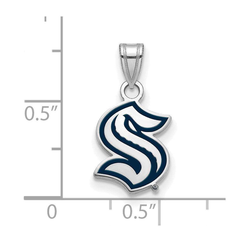Alternate view of the Sterling Silver Rhodium Plated NHL Seattle Kraken Small Enamel Pendant by The Black Bow Jewelry Co.