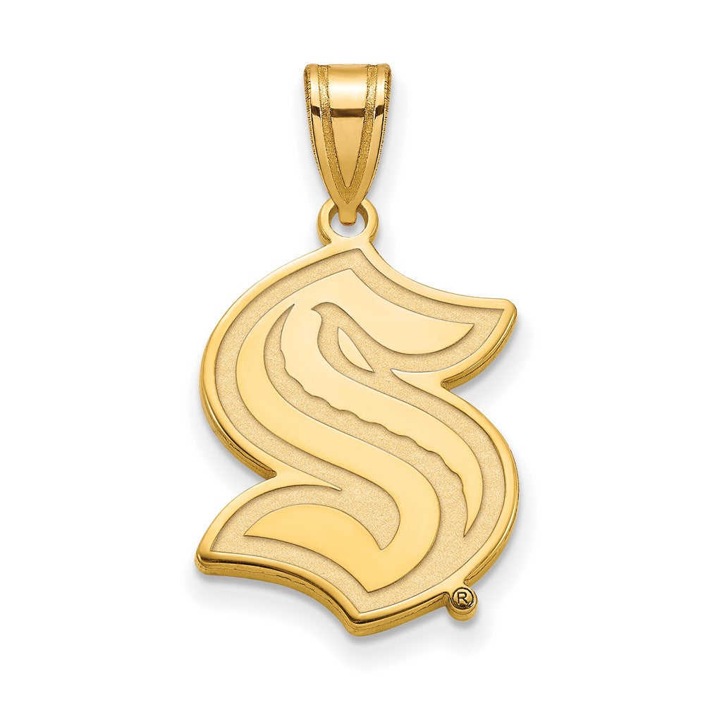 14K Gold Plated Sterling Silver NHL Seattle Kraken Large Pendant, Item P33778 by The Black Bow Jewelry Co.