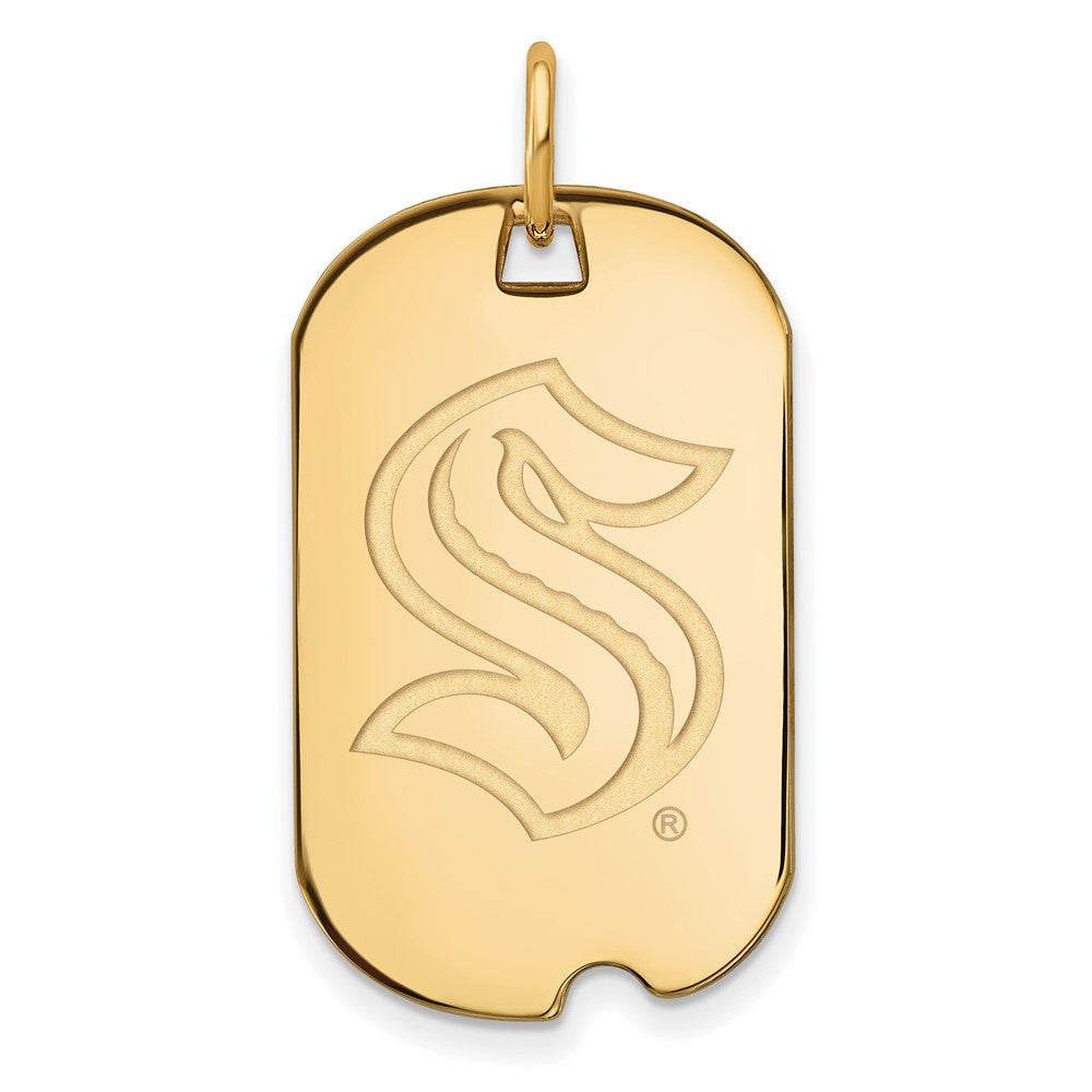 10K Yellow Gold NHL Seattle Kraken Small Dog Tag Pendant, Item P33781 by The Black Bow Jewelry Co.