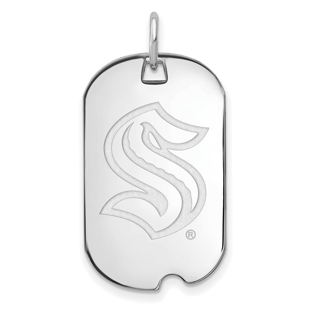 14K White Gold NHL Seattle Kraken Small Dog Tag Pendant, Item P33782 by The Black Bow Jewelry Co.