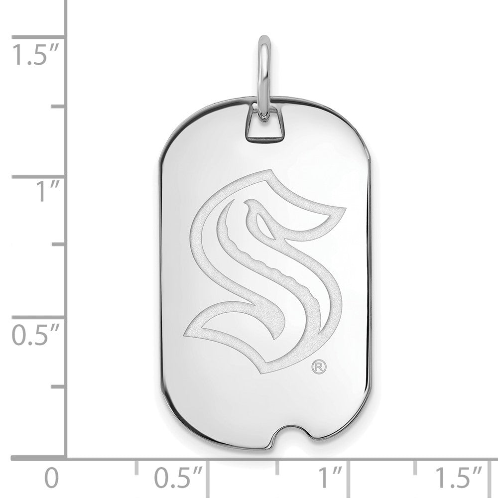 Alternate view of the 14K White Gold NHL Seattle Kraken Small Dog Tag Pendant by The Black Bow Jewelry Co.